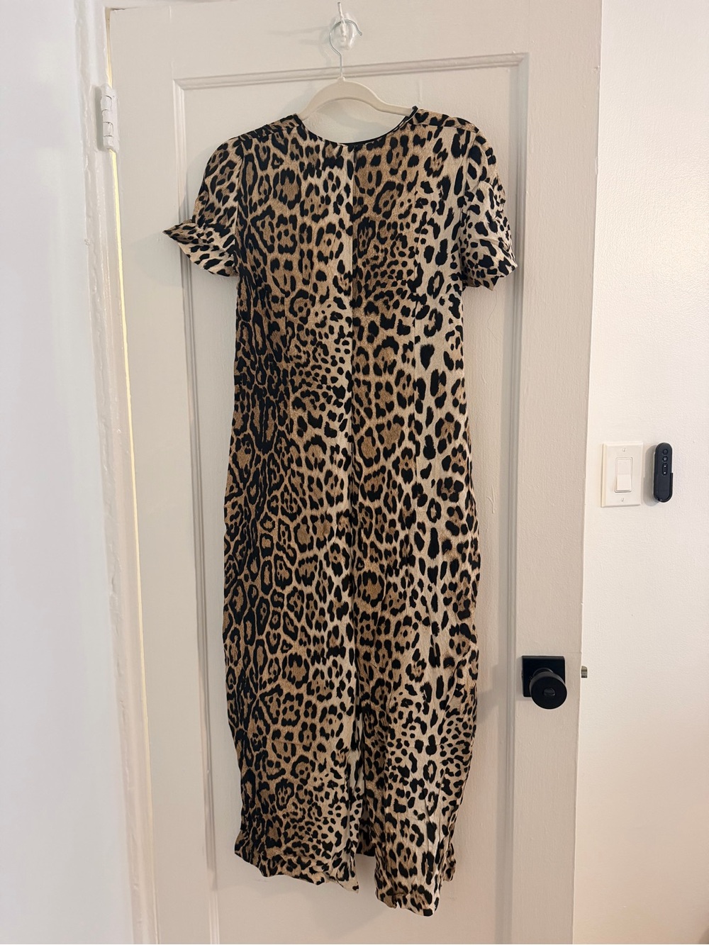 Zara Leopard-Print Short-Sleeve Midi Dress - Tan & Black